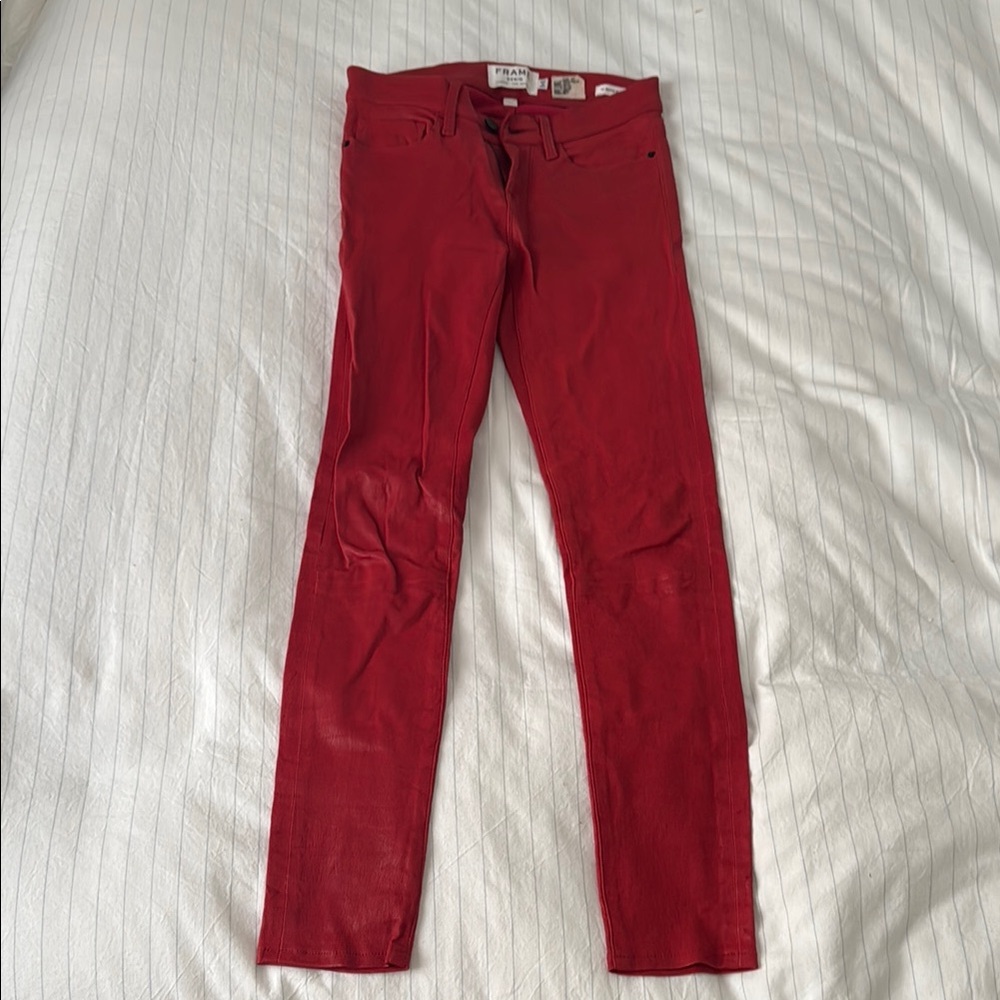 FRAME denim leather Red Skinny pants